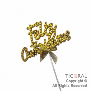 CAKE TOPPER FELIZ CUMPLEAOS CON STRASS ORO X 1
